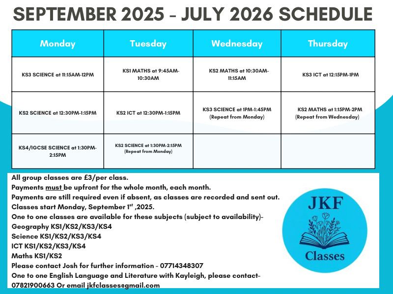 JKF online classes timetable